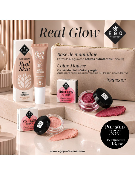Real Glow Set base de maquillaje tratante y mousse colorete con ácido hialuronico