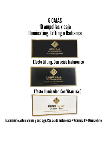 Pack de 6 Cajas de Ampollas · Iluminating, Lifting y Radiance + Obsequio