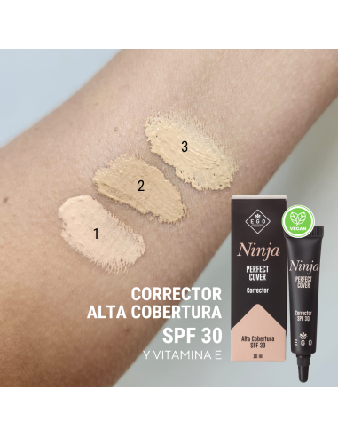 Corrector Alta Cobertura Vegano - Hialuronato, Vitamina E y SPF30