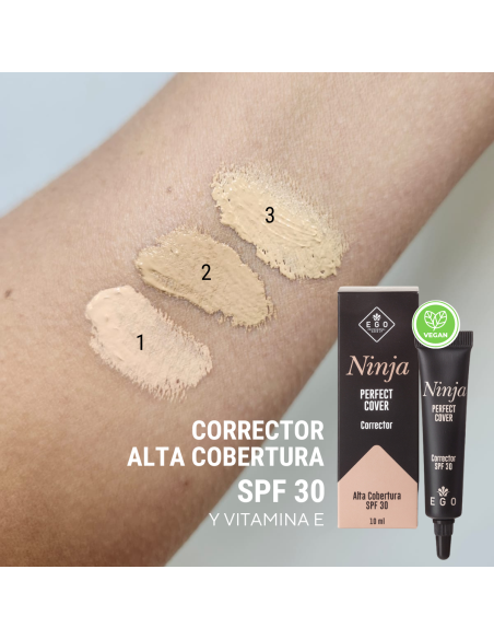Corrector Alta Cobertura Vegano - Hialuronato, Vitamina E y SPF30